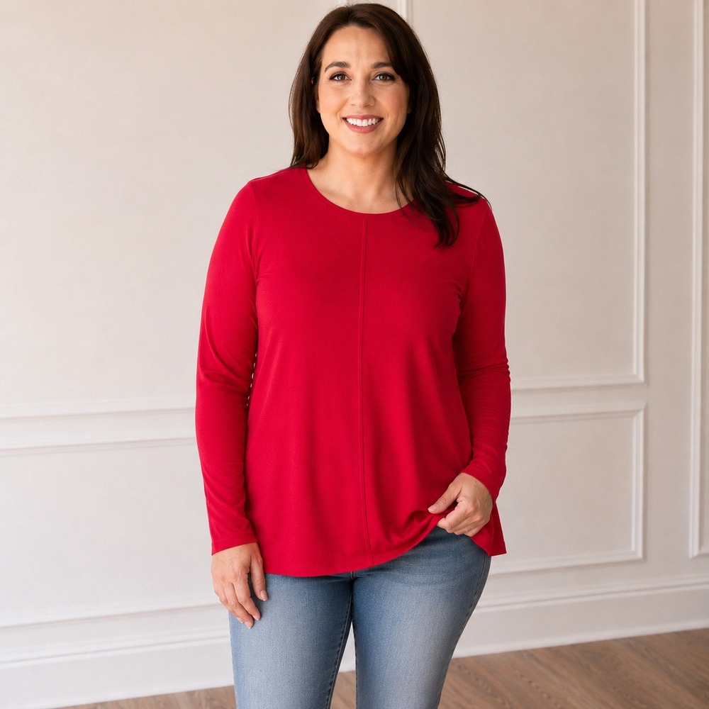 J. Jill Red Pima Cotton Long Sleeve Crew Neck Tee Top XL Petite Center Seam